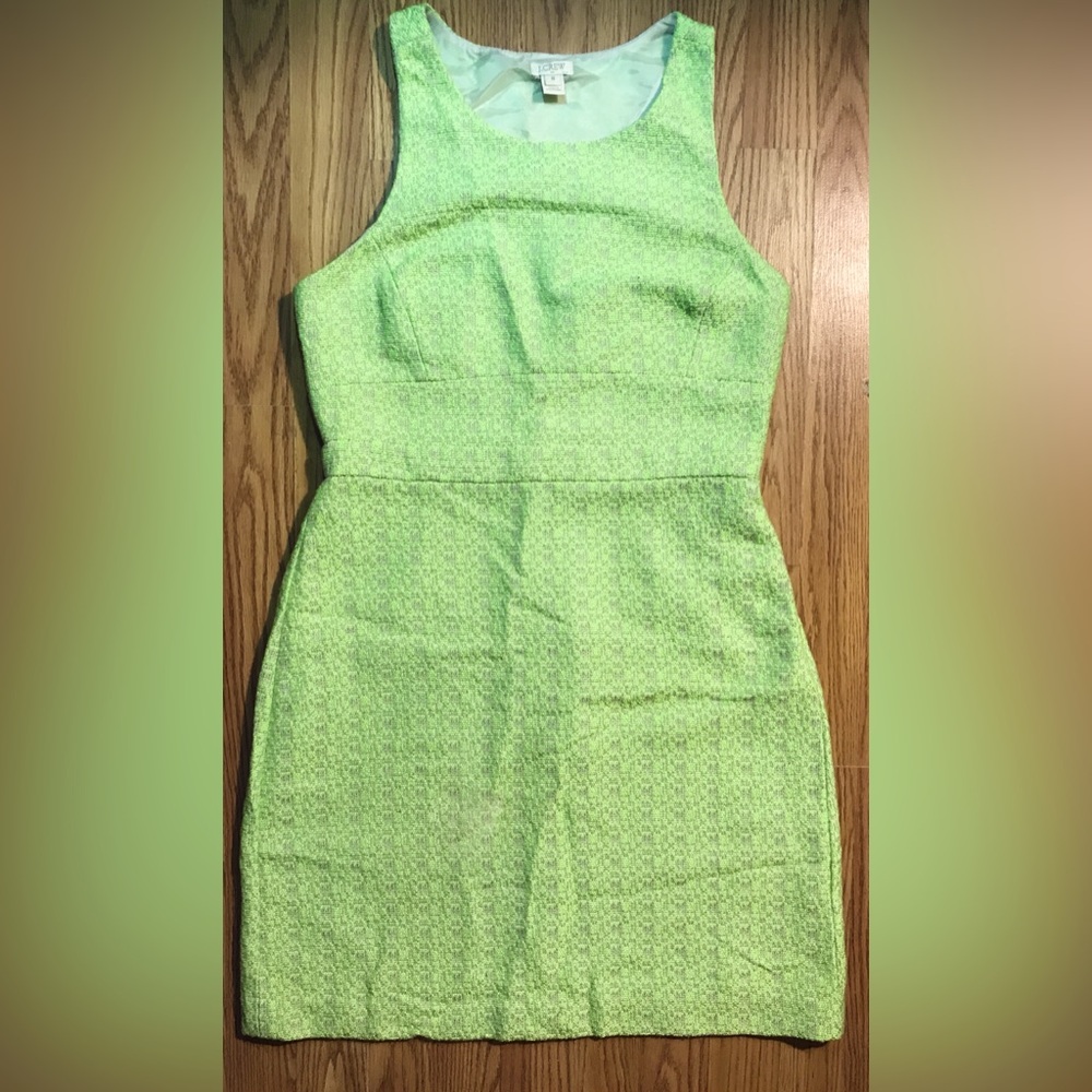 J. Crew Neon Green Woven Knit Dress Size 8 Lined Mini Sleeveless NWOT